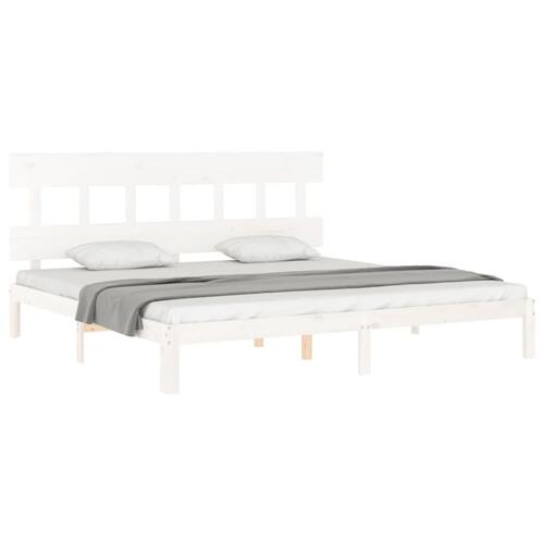 Sengeramme med sengegavl Super King Size massivt træ hvid