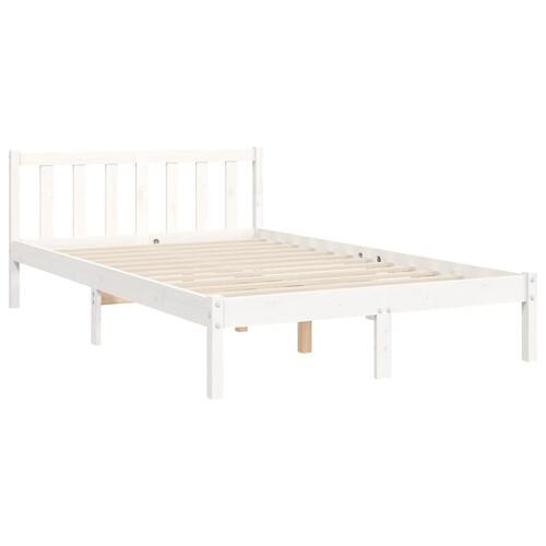 Sengeramme med sengegavl Small Double massivt træ hvid