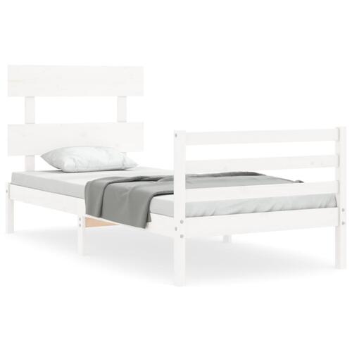 Sengeramme med sengegavl 90x200 cm massivt træ hvid