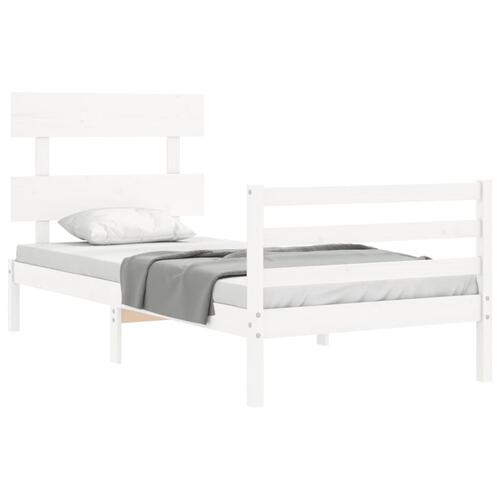 Sengeramme med sengegavl 90x200 cm massivt træ hvid