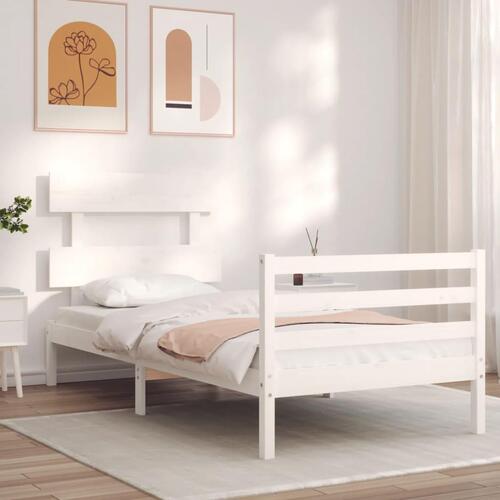 Sengeramme med sengegavl 100x200 cm massivt træ hvid
