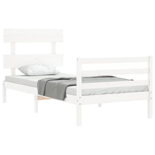 Sengeramme med sengegavl 100x200 cm massivt træ hvid