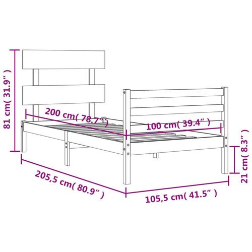 Sengeramme med sengegavl 100x200 cm massivt træ hvid