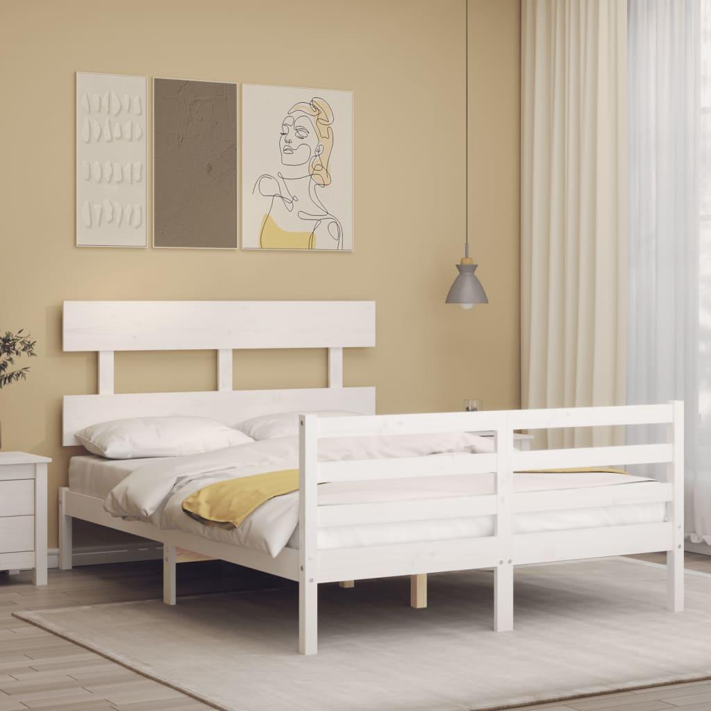 Sengeramme med sengegavl 120x200 cm massivt træ hvid