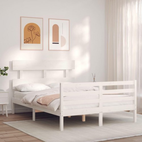 Sengeramme med sengegavl 120x200 cm massivt træ hvid