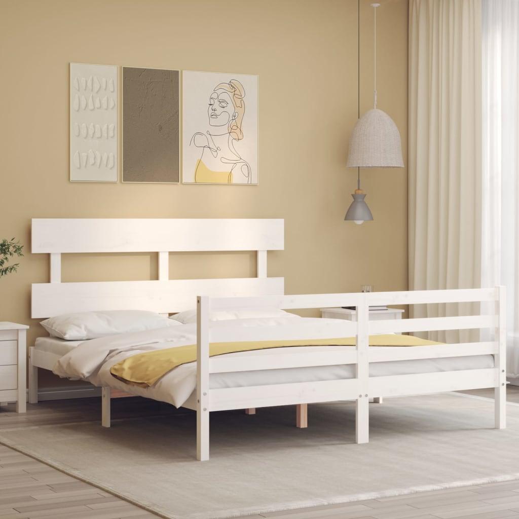 Sengeramme med sengegavl 160x200 cm massivt træ hvid