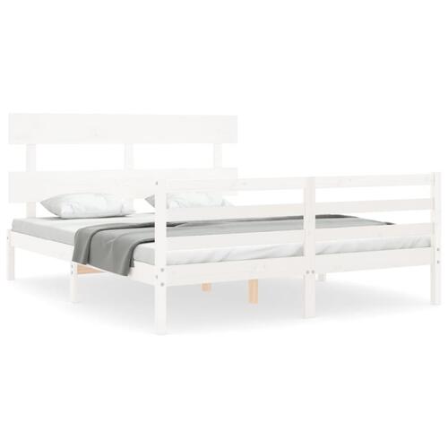 Sengeramme med sengegavl 160x200 cm massivt træ hvid