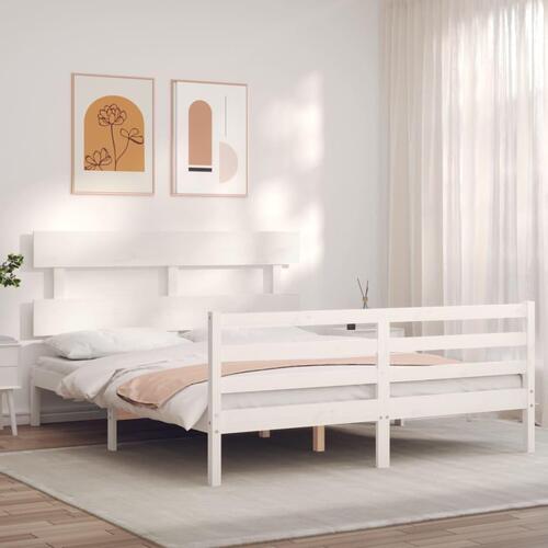 Sengeramme med sengegavl 160x200 cm massivt træ hvid