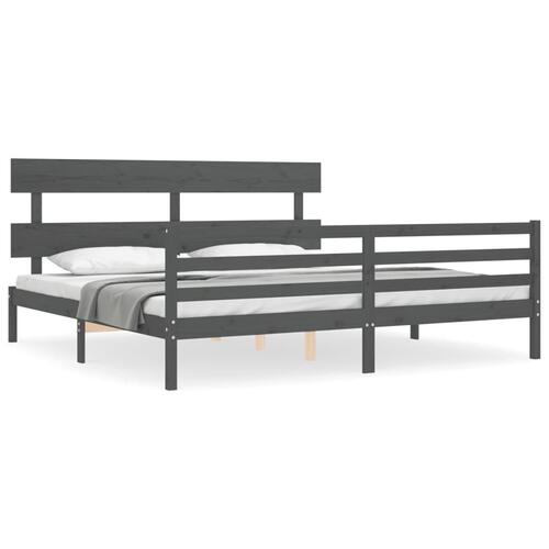 Sengeramme med sengegavl 200x200 cm massivt træ grå