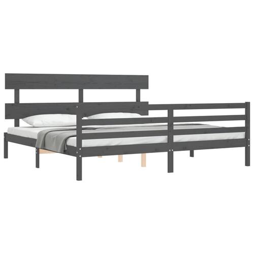 Sengeramme med sengegavl 200x200 cm massivt træ grå