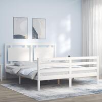 Sengeramme med sengegavl kingsize massivt træ hvid