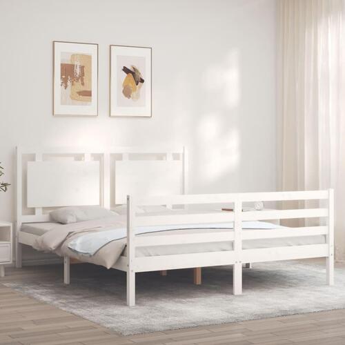 Sengeramme med sengegavl kingsize massivt træ hvid