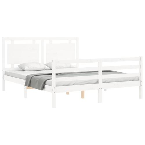 Sengeramme med sengegavl kingsize massivt træ hvid