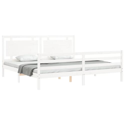 Sengeramme med sengegavl Super King Size massivt træ hvid