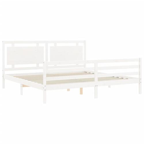 Sengeramme med sengegavl Super King Size massivt træ hvid