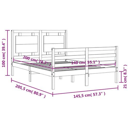 Sengeramme med sengegavl 140x200 cm massivt træ hvid
