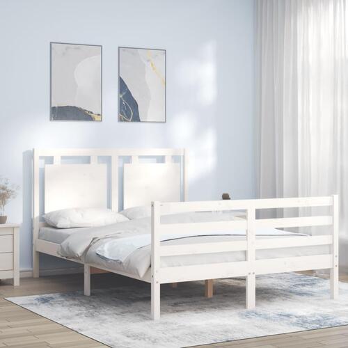 Sengeramme med sengegavl 140x200 cm massivt træ hvid