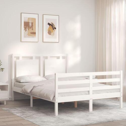 Sengeramme med sengegavl 140x200 cm massivt træ hvid