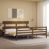 Sengeramme med sengegavl 200x200 cm massivt træ gyldenbrun
