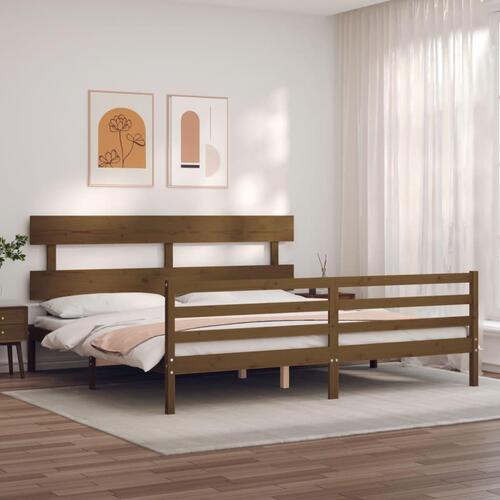 Sengeramme med sengegavl 200x200 cm massivt træ gyldenbrun