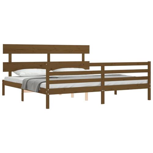 Sengeramme med sengegavl 200x200 cm massivt træ gyldenbrun