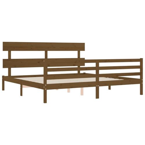 Sengeramme med sengegavl 200x200 cm massivt træ gyldenbrun