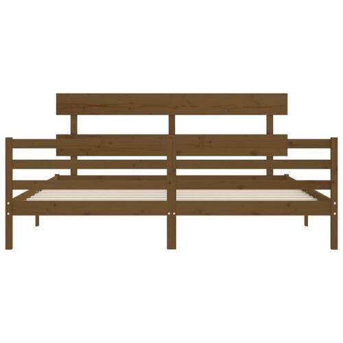 Sengeramme med sengegavl 200x200 cm massivt træ gyldenbrun