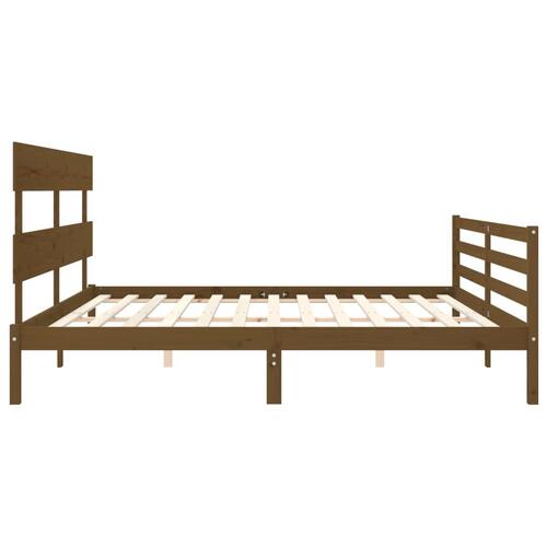 Sengeramme med sengegavl 200x200 cm massivt træ gyldenbrun