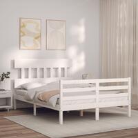 Sengeramme med sengegavl 140x200 cm massivt træ hvid