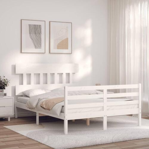 Sengeramme med sengegavl 140x200 cm massivt træ hvid
