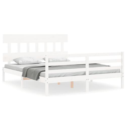 Sengeramme med sengegavl kingsize massivt træ hvid