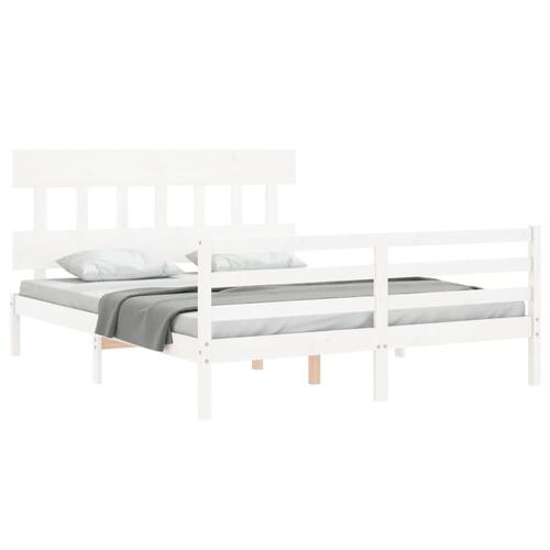 Sengeramme med sengegavl kingsize massivt træ hvid