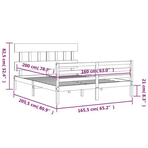 Sengeramme med sengegavl 160x200 cm massivt træ hvid