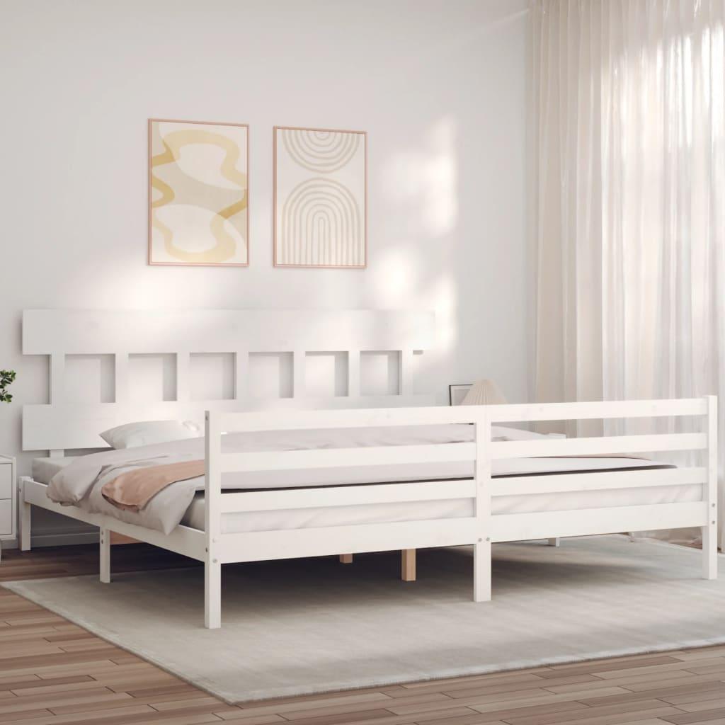 Sengeramme med sengegavl Super King Size massivt træ hvid