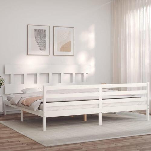 Sengeramme med sengegavl Super King Size massivt træ hvid
