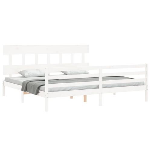 Sengeramme med sengegavl Super King Size massivt træ hvid