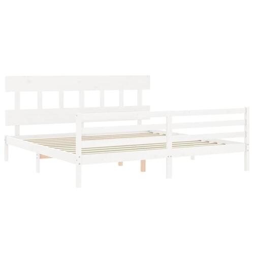 Sengeramme med sengegavl Super King Size massivt træ hvid