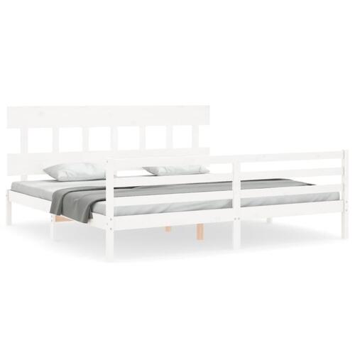 Sengeramme med sengegavl 200x200 cm massivt træ hvid