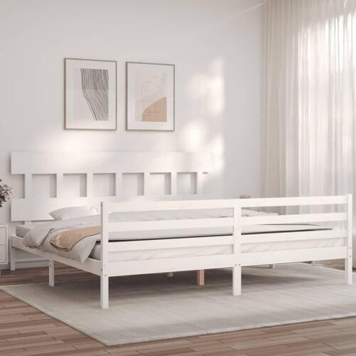 Sengeramme med sengegavl 200x200 cm massivt træ hvid