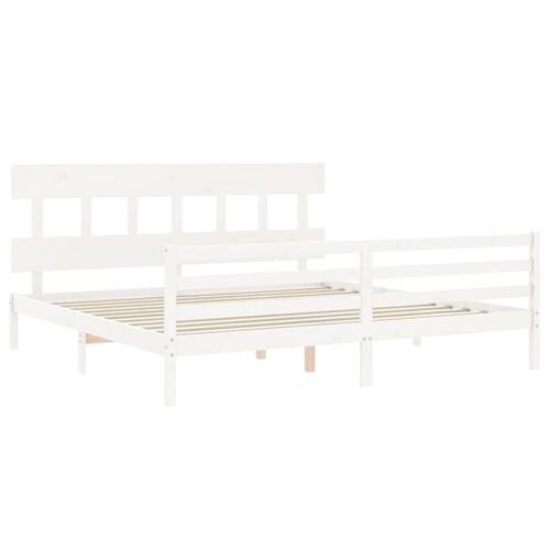 Sengeramme med sengegavl 200x200 cm massivt træ hvid