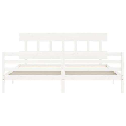 Sengeramme med sengegavl 200x200 cm massivt træ hvid