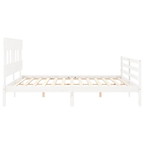 Sengeramme med sengegavl 200x200 cm massivt træ hvid