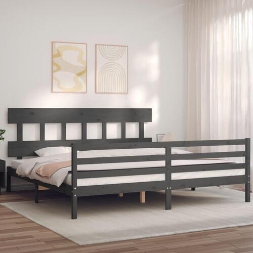 Sengeramme med sengegavl 200x200 cm massivt træ grå