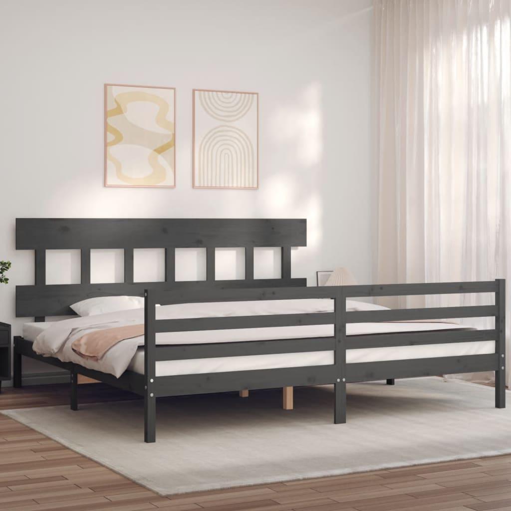 Sengeramme med sengegavl 200x200 cm massivt træ grå