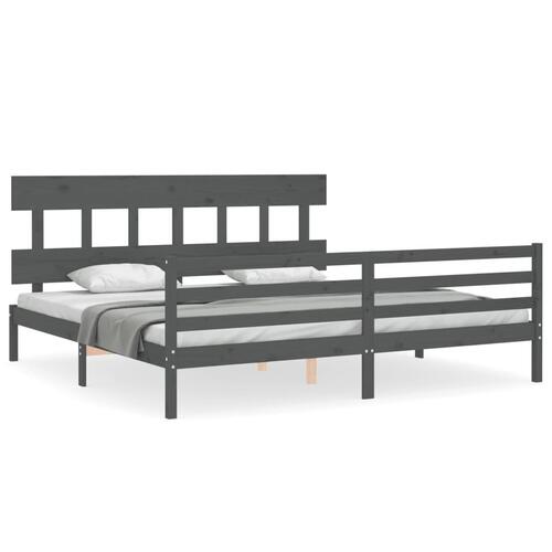 Sengeramme med sengegavl 200x200 cm massivt træ grå