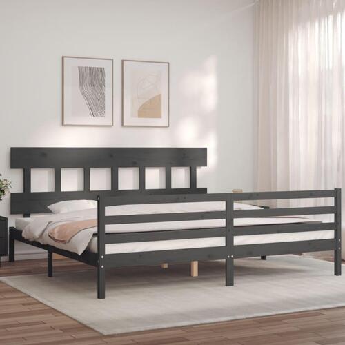 Sengeramme med sengegavl 200x200 cm massivt træ grå