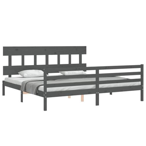Sengeramme med sengegavl 200x200 cm massivt træ grå