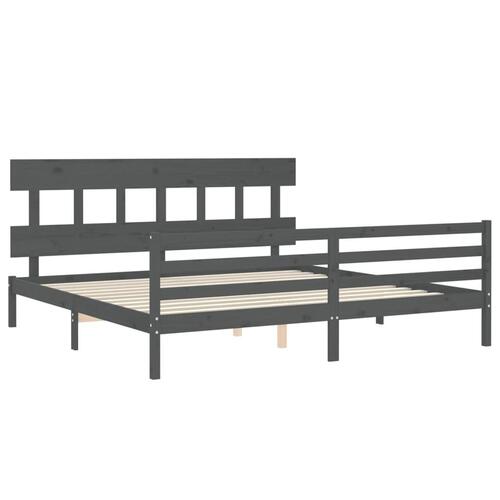 Sengeramme med sengegavl 200x200 cm massivt træ grå