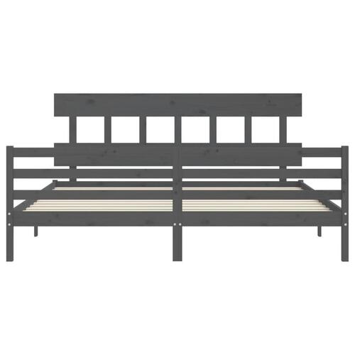 Sengeramme med sengegavl 200x200 cm massivt træ grå