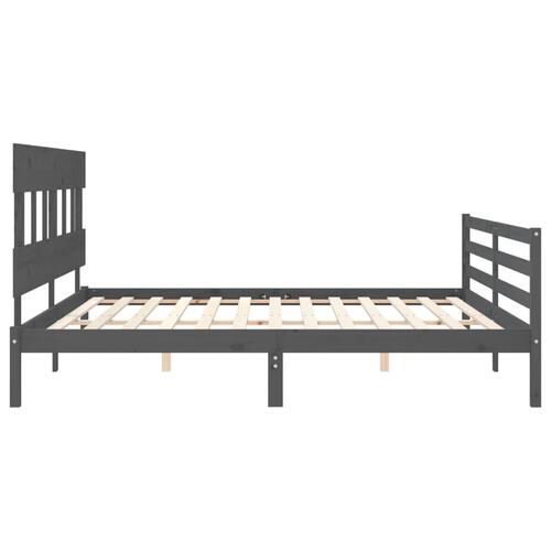 Sengeramme med sengegavl 200x200 cm massivt træ grå